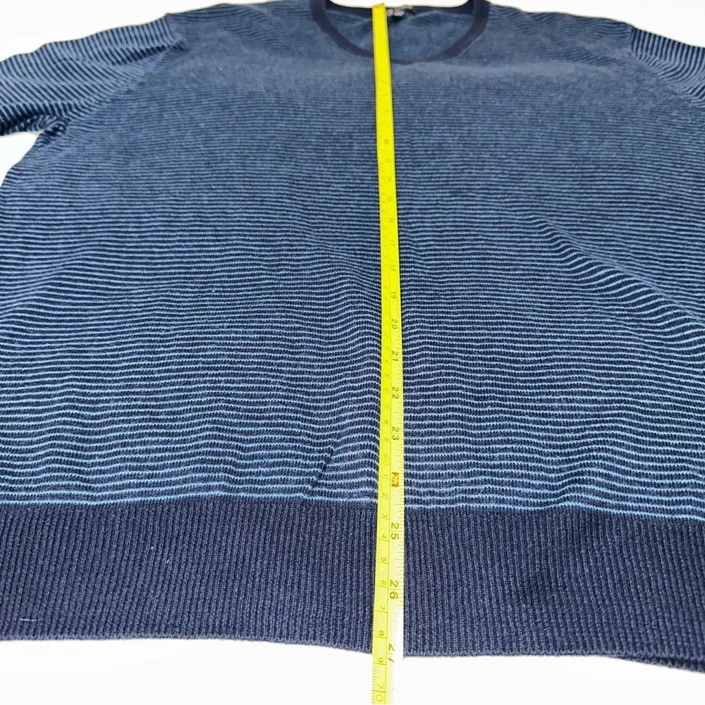 J.Crew Navy Striped V-Neck‎ Sweater men’s large cotton cashmere blend